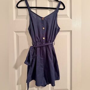 SHEIN Navy Blue Button-Front Romper with Belt & Pockets | Size S